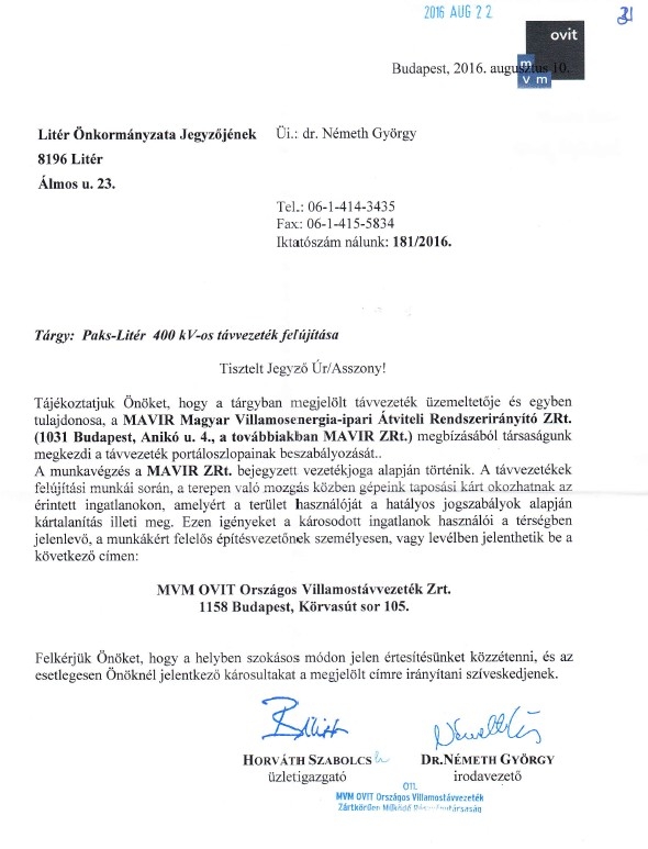 Paks-Litér 400 kV-os távvezeték felújítása