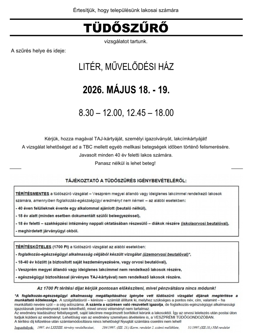 Tüdőszűrés Litéren!