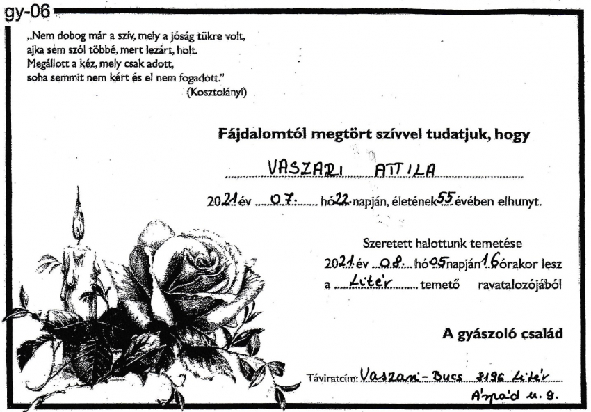 Vaszari Attila temetése