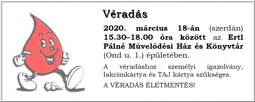 Véradás 2020.03.18. - MEGTARTVA!