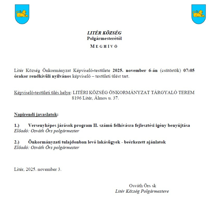 Rendkívüli bizottsági és Képviselő-testületi ülés - 2025.11.06.