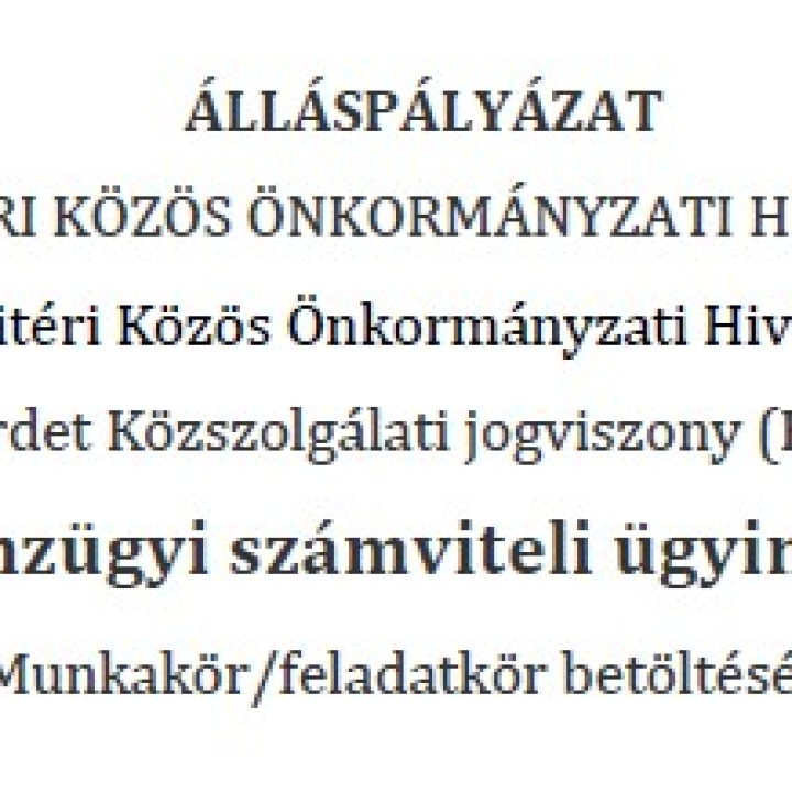 Litéri Közös Önkormányzati Hivatal pályázatot hirdet Pénzügyi számviteli ügyintéző munkakör betöltésére