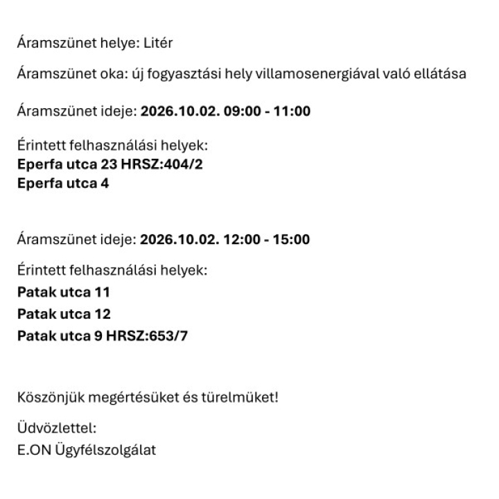 Áramszünet - 2026.10.02.