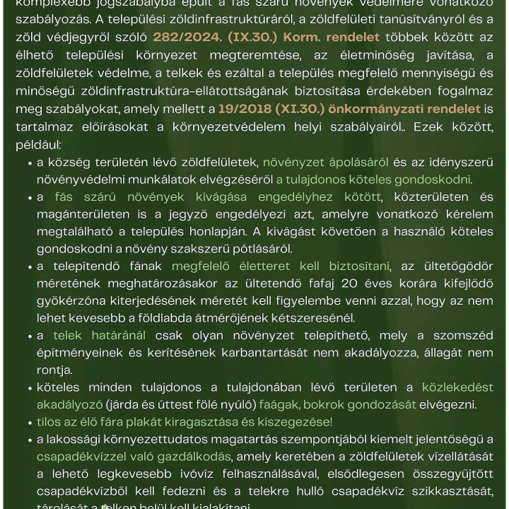 Tájékoztatás a fás szárú növények védelméről szóló szabályozásról!
