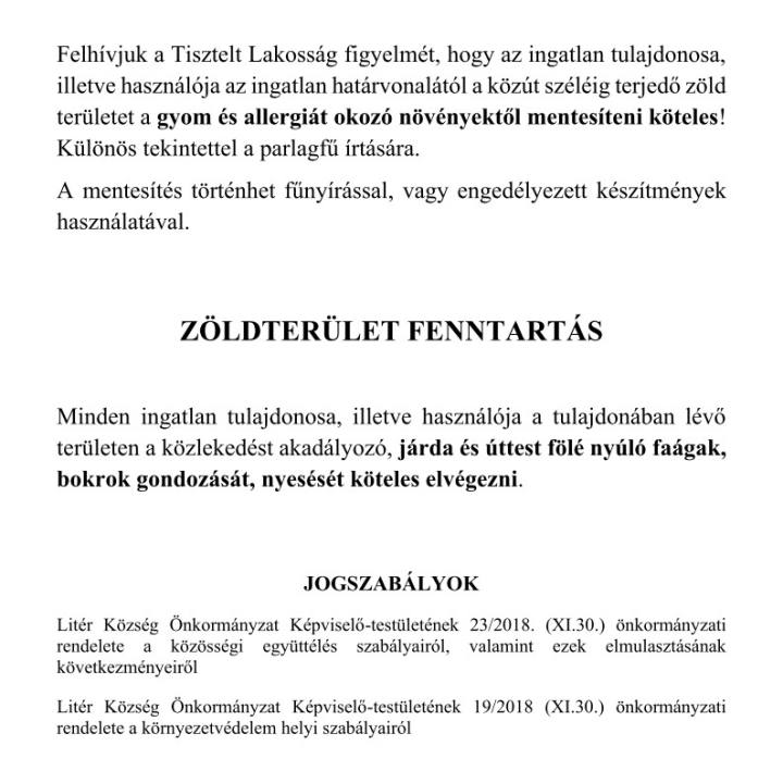Gyommentesítési felhívás!