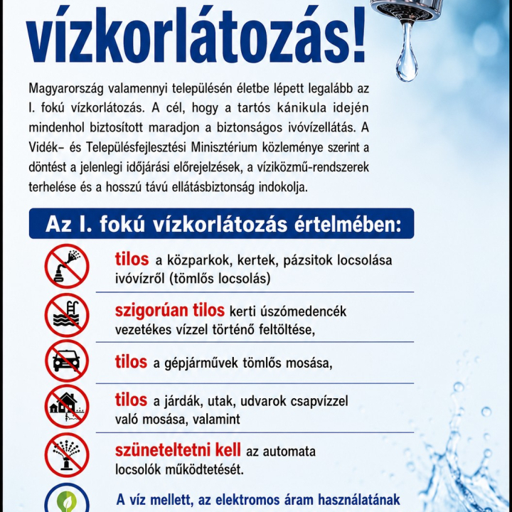 I. fokú vízkorlátozás!