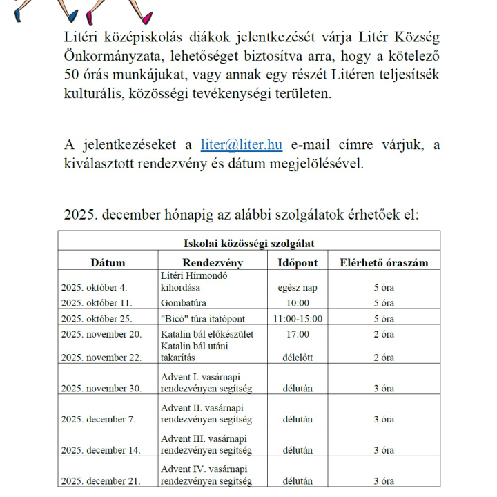 Iskolai közösségi szolgálat Litéren!