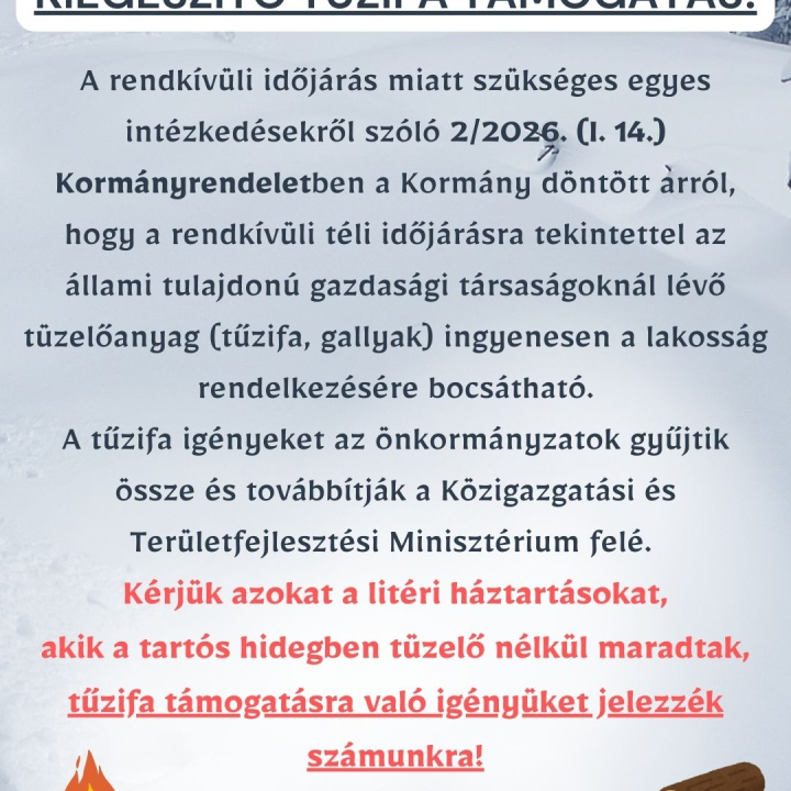 Kiegészítő tűzifa támogatás!