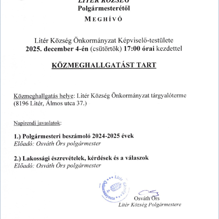 Közmeghallgatás meghívó - 2025.12.04.