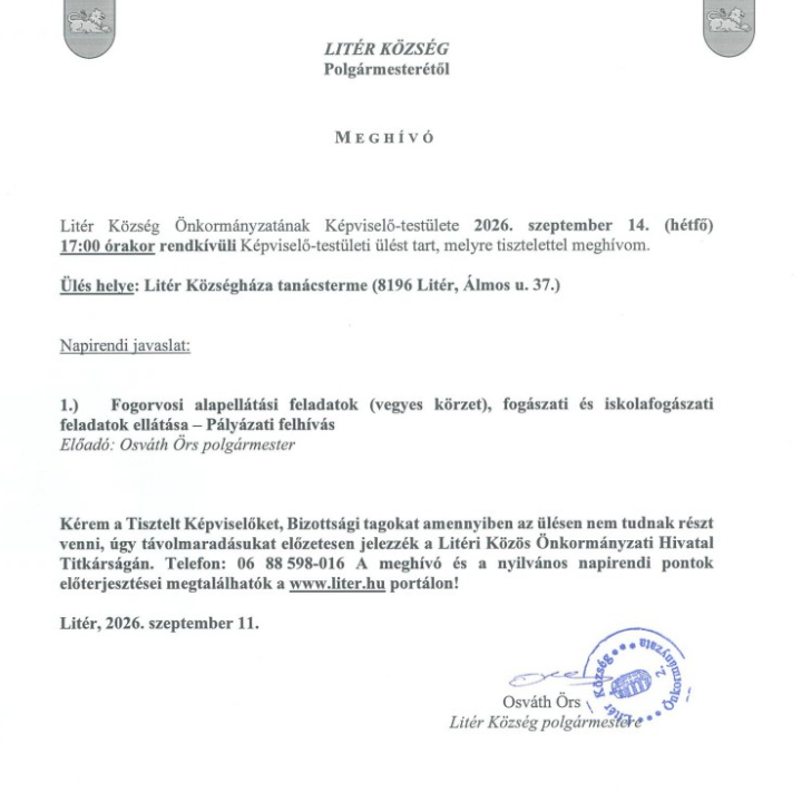 Rendkívüli Képviselő-testületi ülés - 2026.09.14.