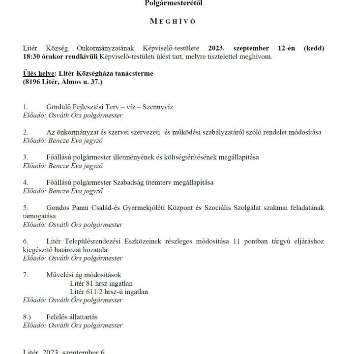 Rendkívüli Képviselő-testületi ülés - 2022.09.12.