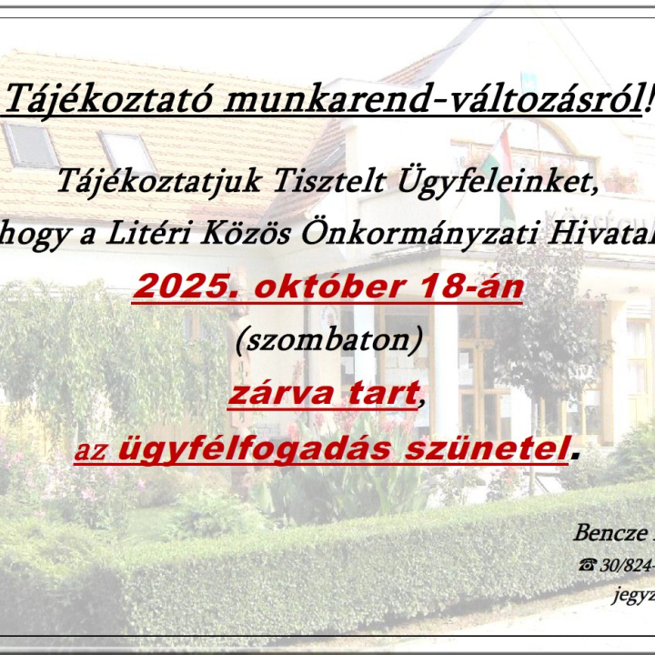Tájékoztató munkarend-változásról - 2025.10.18.