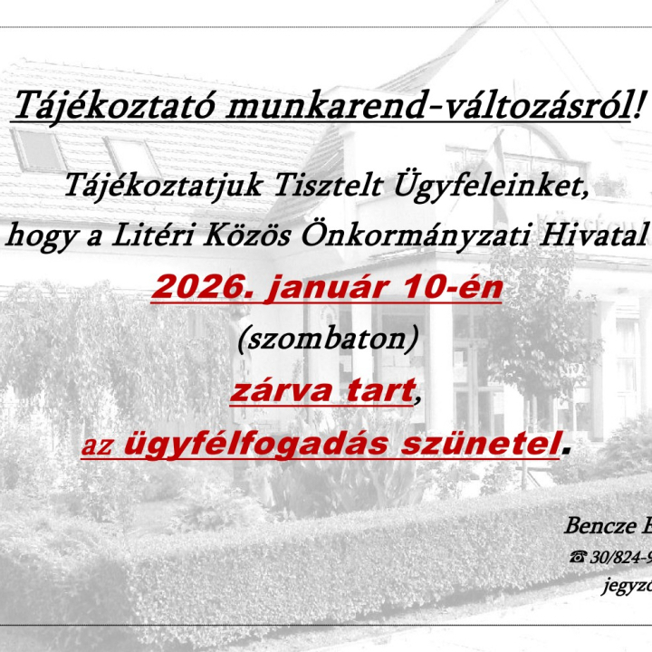 Tájékoztató munkarendről - 2026.01.10.