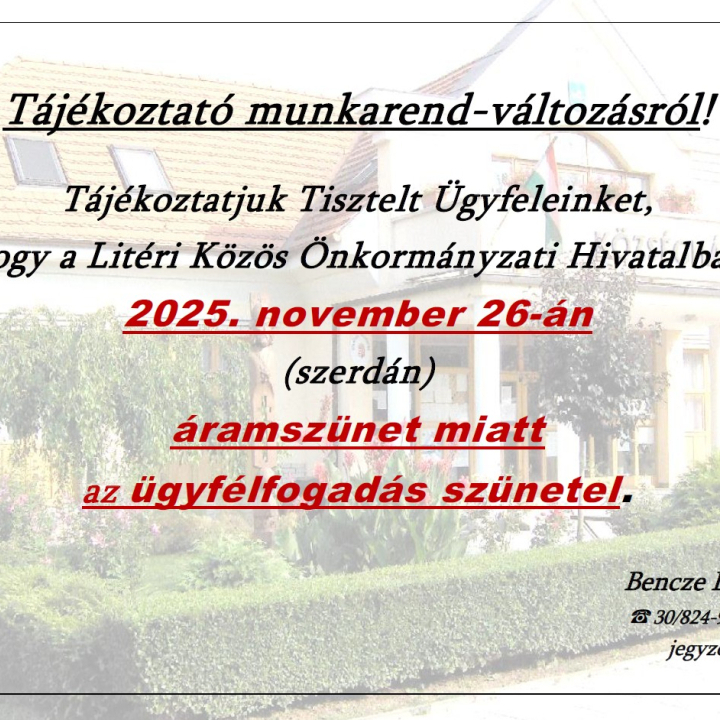 Tájékoztató munkarend-változásról - 2025.11.26.