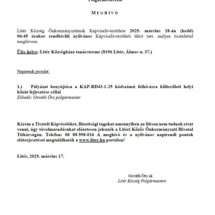 Rendkívüli Képviselő-testületi ülés - 2025.03.18.