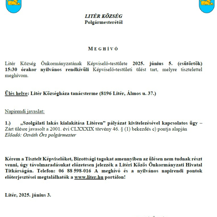 Rendkívüli Képviselő-testületi ülés - 2025.06.05.