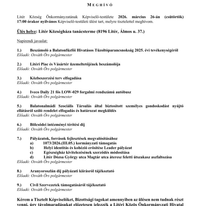 Bizottsági és Képviselő-testületi ülés - 2026.03.26.
