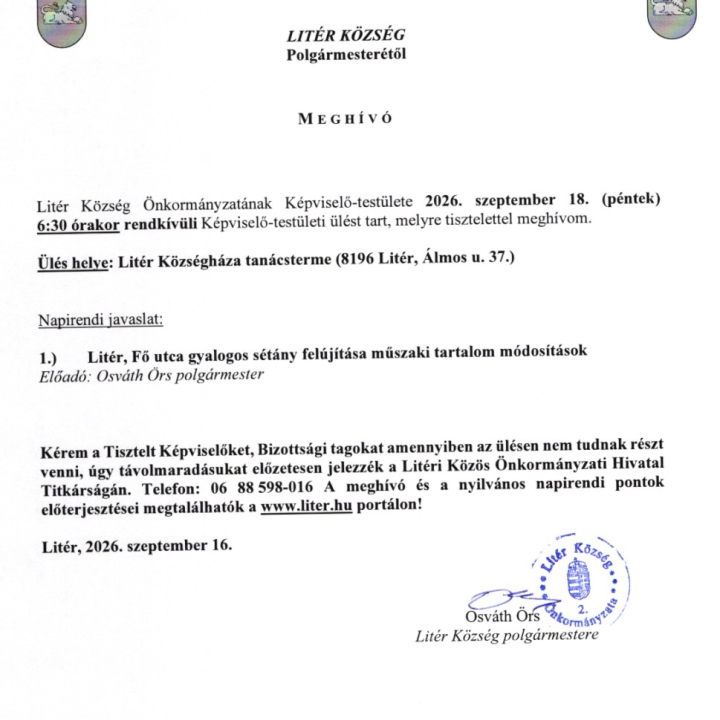 Rendkívüli Képviselő-testületi ülés - 2026.09.18.