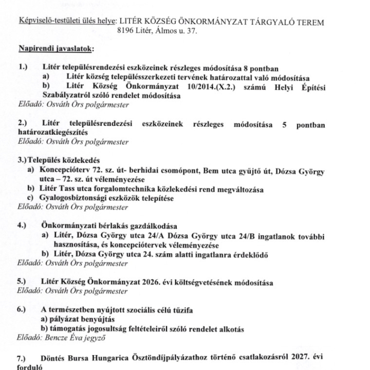 Társulási, bizottsági, képviselő-testületi ülések - 2026.09.29.