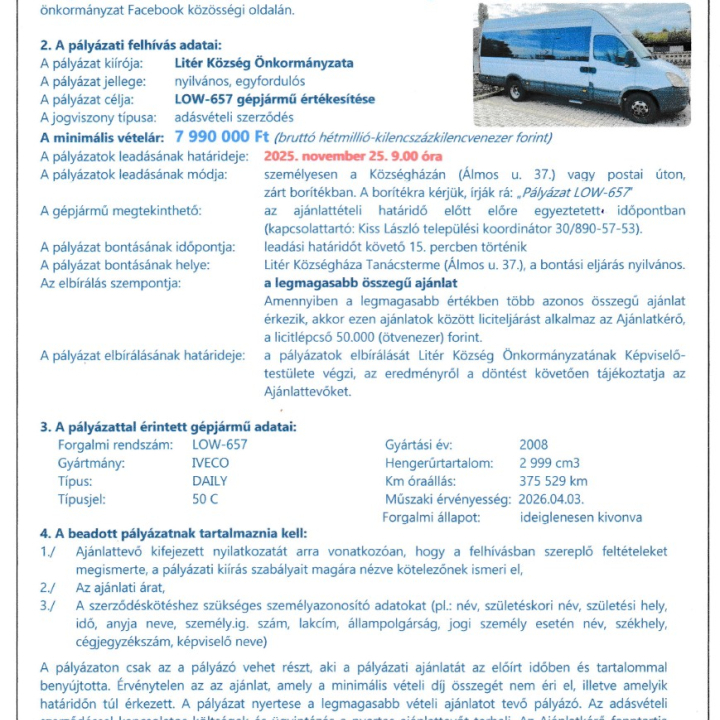 Pályázati felhívás 21+1 fős autóbusz értékesítésére!