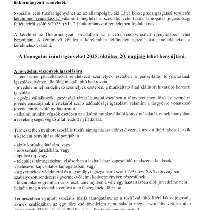 Tájékoztató szociális célú tűzifa igénylésről!