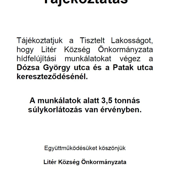 Tájékoztatás hídfelújításról!