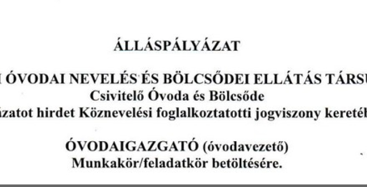 Álláspályázat - óvodaigazgató munkakör betöltésére!
