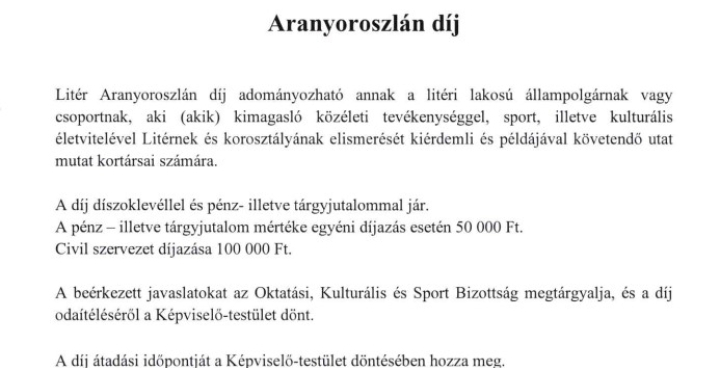 Hirdetmény - Aranyoroszlán díj 2026