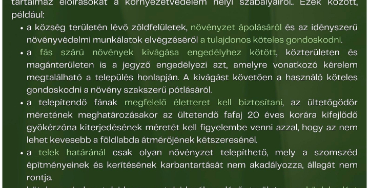 Tájékoztatás a fás szárú növények védelméről szóló szabályozásról!