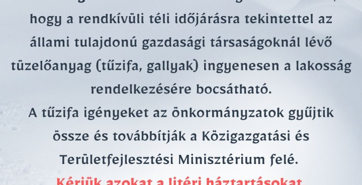 Kiegészítő tűzifa támogatás!