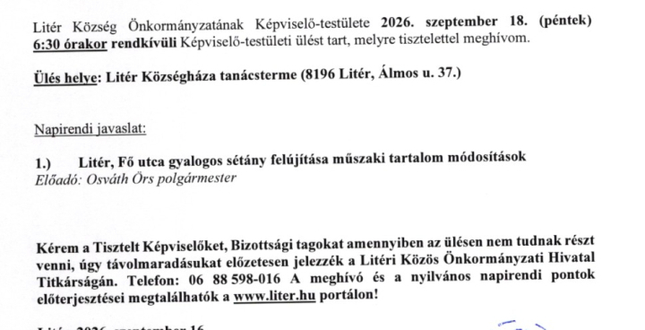 Rendkívüli Képviselő-testületi ülés - 2026.09.18.
