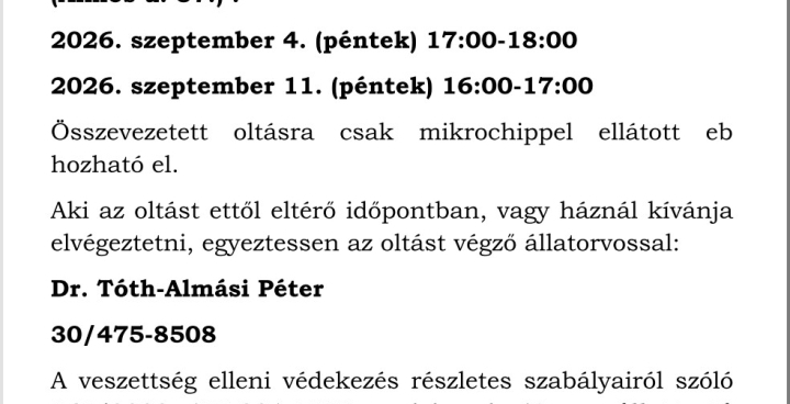 Veszettség elleni összevezetett oltás Litéren!