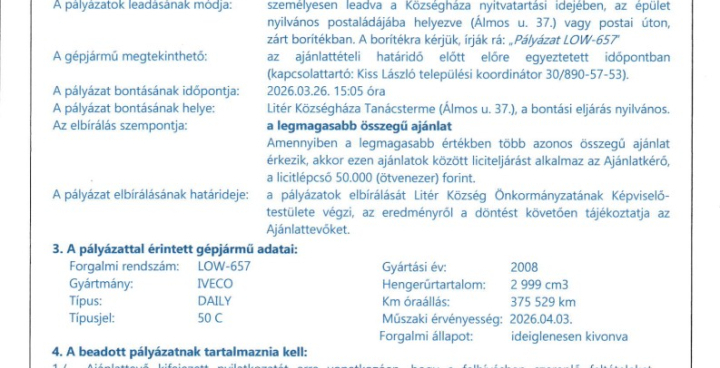 Pályázati felhívás 21+1 fős autóbusz értékesítésére!