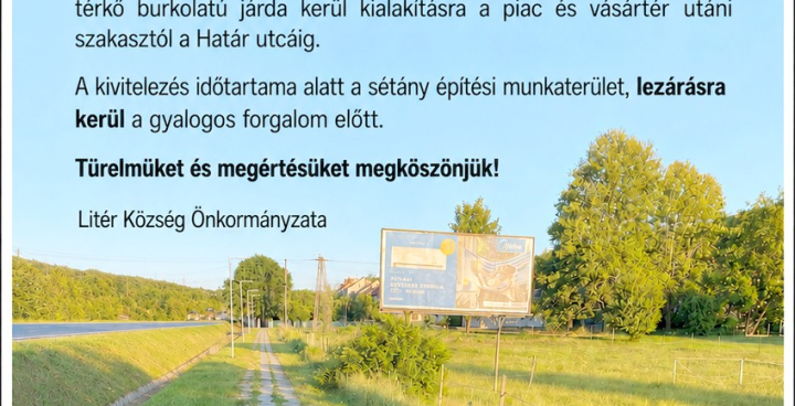 Tájékoztatás sétány felújításról!
