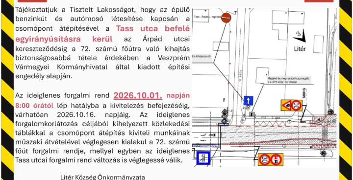 Figyelem - Forgalmi rend változás 2026.10.01-től!