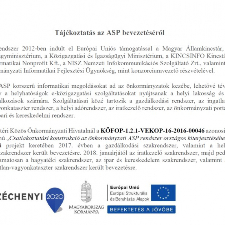 Csatlakoztatási konstrukció az önkrományzati ASP rendszer országos kiterjesztéséhez