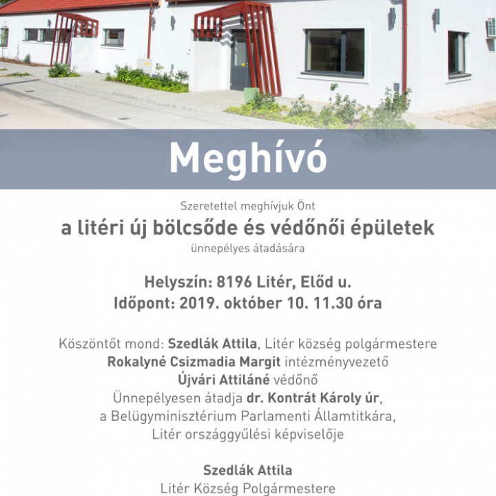 Új bölcsőde épület építése és óvoda bővítése Litéren - Meghívó átadásra 2019.10.10.